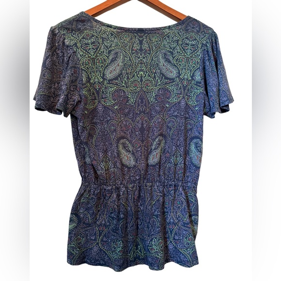 Lucky Brand Paisley Floral Blue Short Sleeve Top - Picture 5 of 13